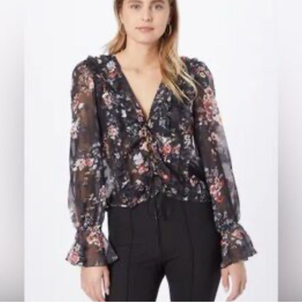 Nasty Gal Black Floral Sheer Top Size 4 EUC